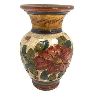 Vintage Italian Hand Painted Glazed Vase Floral Signed Deruta –‎ 5"